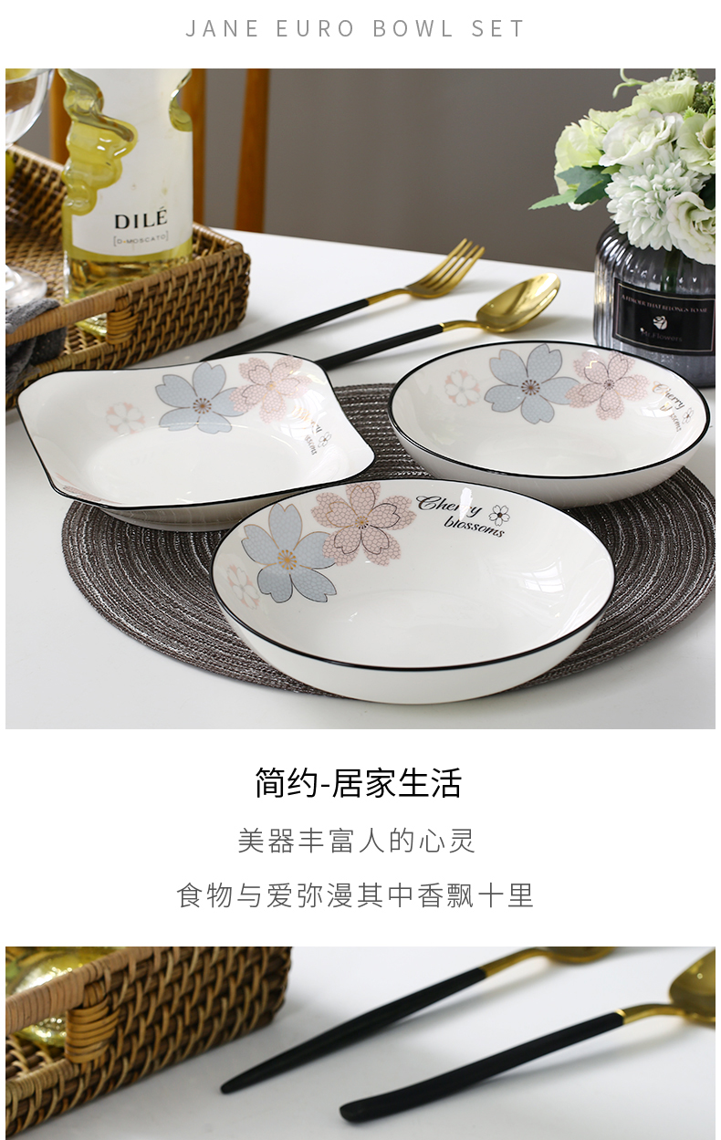 Thickening ceramic dish dishes household Nordic good - & 8 inch round plates suit 10 square bowl