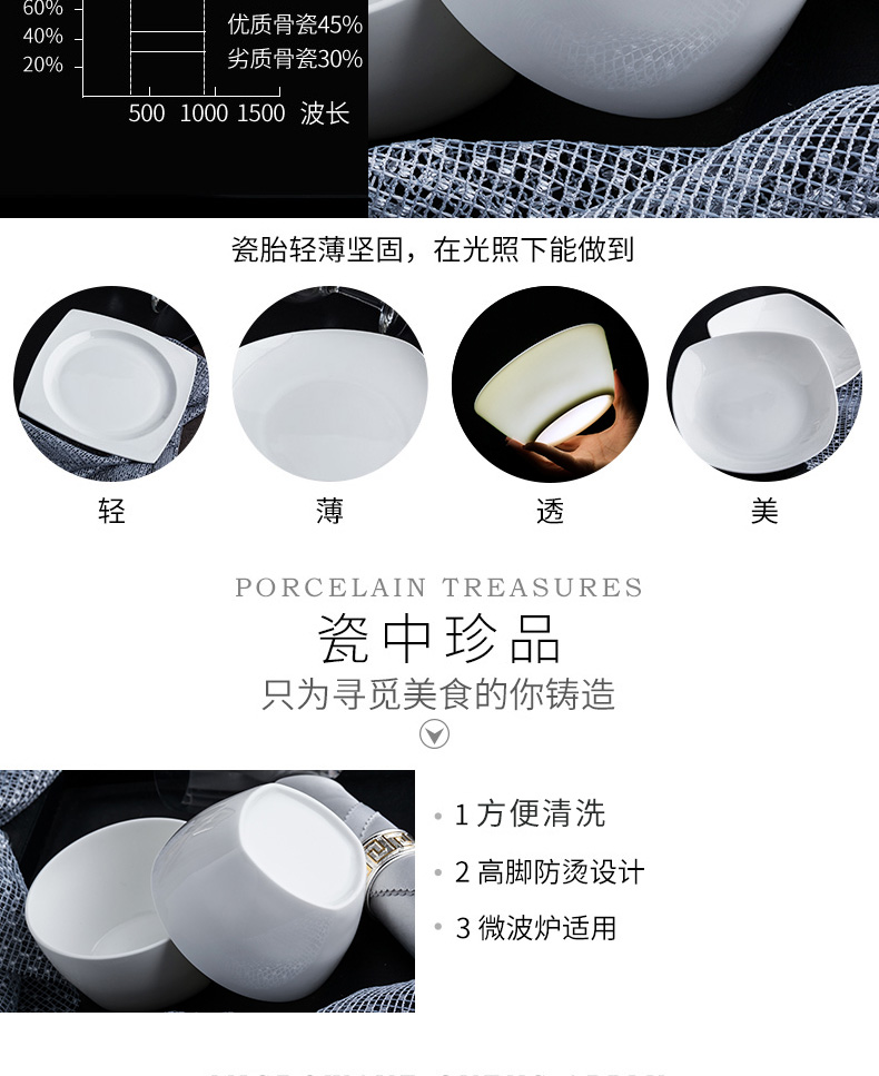 Tangshan 56 head white ipads China tableware suit contracted dishes suit Chinese dishes home plate gift set