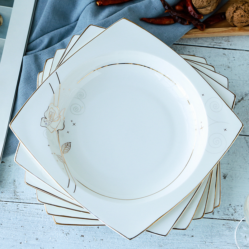 Tangshan ipads bowls disc suit household 10 Chinese tableware suit ceramic rice bowl bowl chopsticks plate combination
