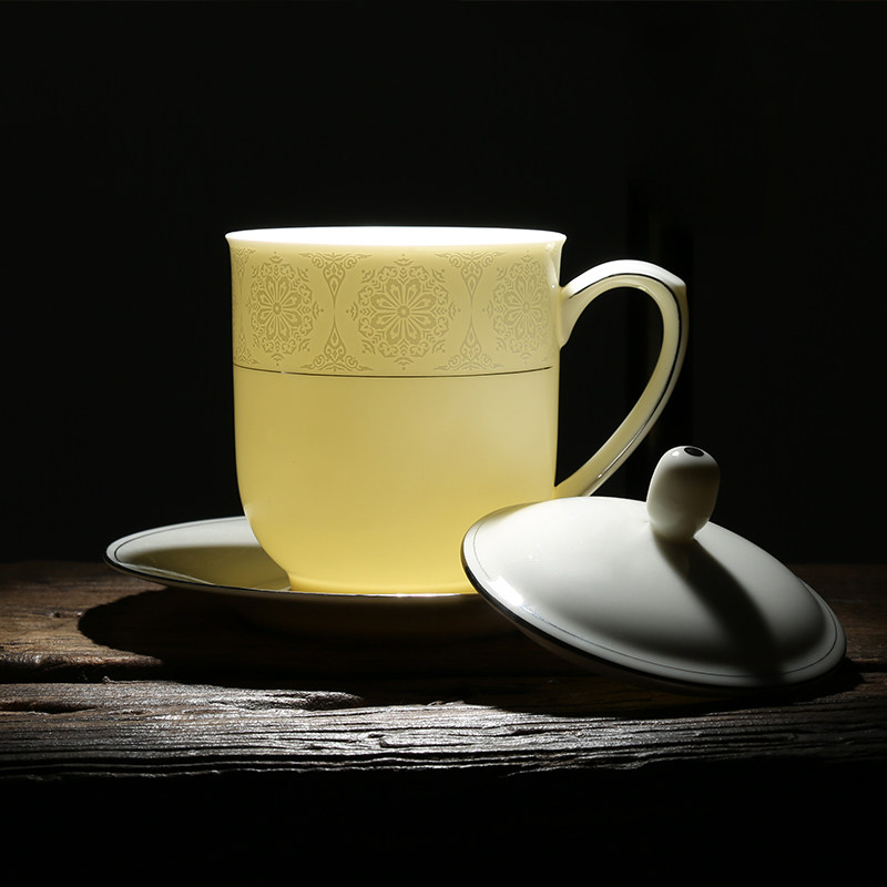 Silicon Meta Ceramic Office Cups With Lid Business Cover Cup Ceramic Meeting Cups Cups of Tea Cup Dunhuang Elements Customized
