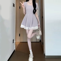 Сиреневое короткое небольшое дизайнерское платье, подходит для подростков, французский стиль