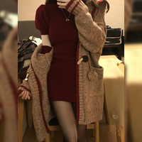 Inner coat, red knitted sweater dress, children's early spring, New Year's Eve festive clothes, New Year's shirt