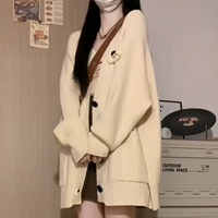 Абрикосовая куртка, аксессуар, длинный японский свитер, оверсайз, средней длины, в американском стиле