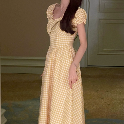 Желтый летний синий цветной корсет, длинная длинная юбка, V-образный вырез, А-силуэт, яркий броский стиль, изысканный стиль