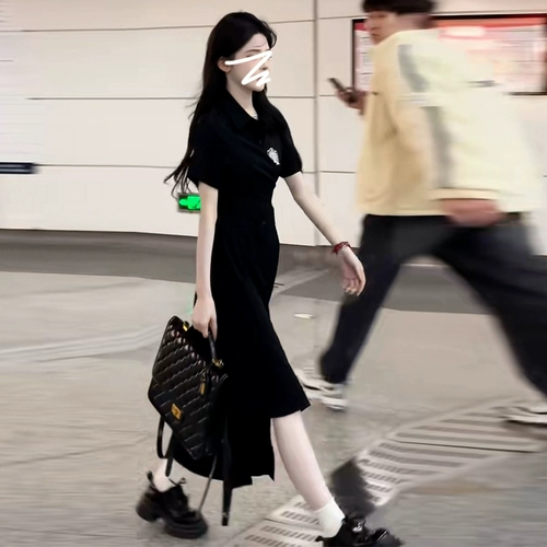 Черное летнее платье, длинная юбка, подходит для подростков, французский стиль