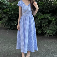 [Синий] [Платье А-силуэта/винтажная шикарная юбка в гонконгском стиле/юбка с нишевым дизайном для женщин/сексуальное платье/яркая женская одежда/пляжная юбка/платье для похудения, закрывающее живот/платье беглой принцессы]