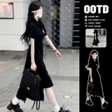 Черное летнее платье, длинная юбка, подходит для подростков, французский стиль