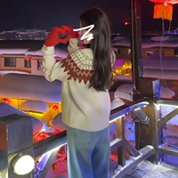 Бежевый сексуальный свитер, в американском стиле, изысканный стиль, свободный крой