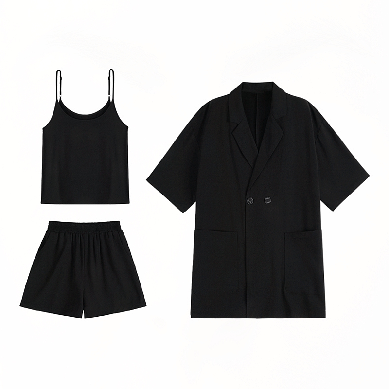 Top + Pants Setsummer wear 2021 new pattern Big size Fat mm Salt system Bomb Street A dress shorts Two piece suit Age reduction hottie Women's wear