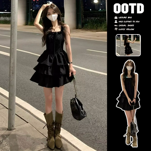 Черная летняя юбка для принцессы, французский стиль, эффект подтяжки, подходит для подростков, изысканный стиль, юбка-пачка