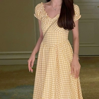 [Желтый] [Платье А-силуэта/винтажная шикарная юбка в гонконгском стиле/юбка с нишевым дизайном для женщин/сексуальное платье/яркая женская одежда/пляжная юбка/платье для похудения, закрывающее живот/платье беглой принцессы]