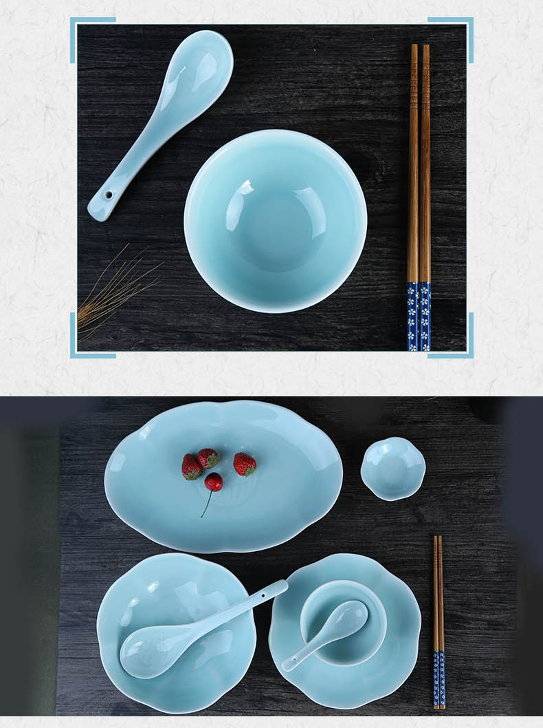 Oujiang longquan celadon suits for domestic high - grade ceramic tableware Chinese dishes spoon tableware portfolio. A full range of gifts