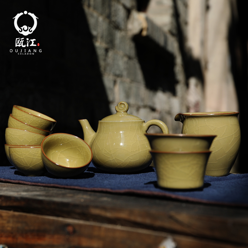 Oujiang longquan celadon kung fu tea set elder brother up with home office gifts ice crack pot cup of a complete set of tea service