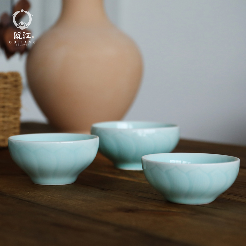 Oujiang longquan celadon rice bowls of household individuality creative ceramic bowl dessert cup noodles bowl lotus bowl rainbow such use