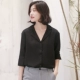 Xuân Teng 2019 mùa hè mới cho phụ nữ áo voan chữ V nữ phiên bản Hàn Quốc của áo sơ mi tay lửng bảy điểm - Áo sơ mi
