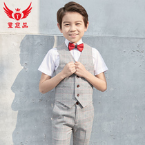 Boys flower dress childrens performance suit host small suit plaid vest
