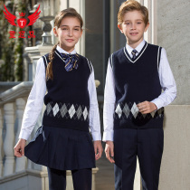 Primary school uniform set British style spring and Autumn pullover vest Men and womens and large childrens sweaters Cotton knitwear vest