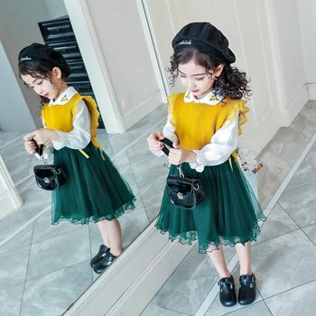 Girls dress 2022 new foreign style spring and autumn dress girl gauze skirt two-piece suit skirt medium and large children's princess dress