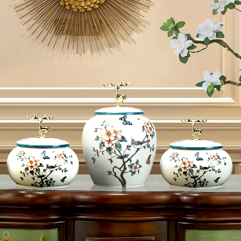 Ceramic storage tank Living room TV cabinet Wine Cabinet American Tea Leaf Jars Seal Tank Storage Jar Dried Fruit Jars Decoration Pendulum