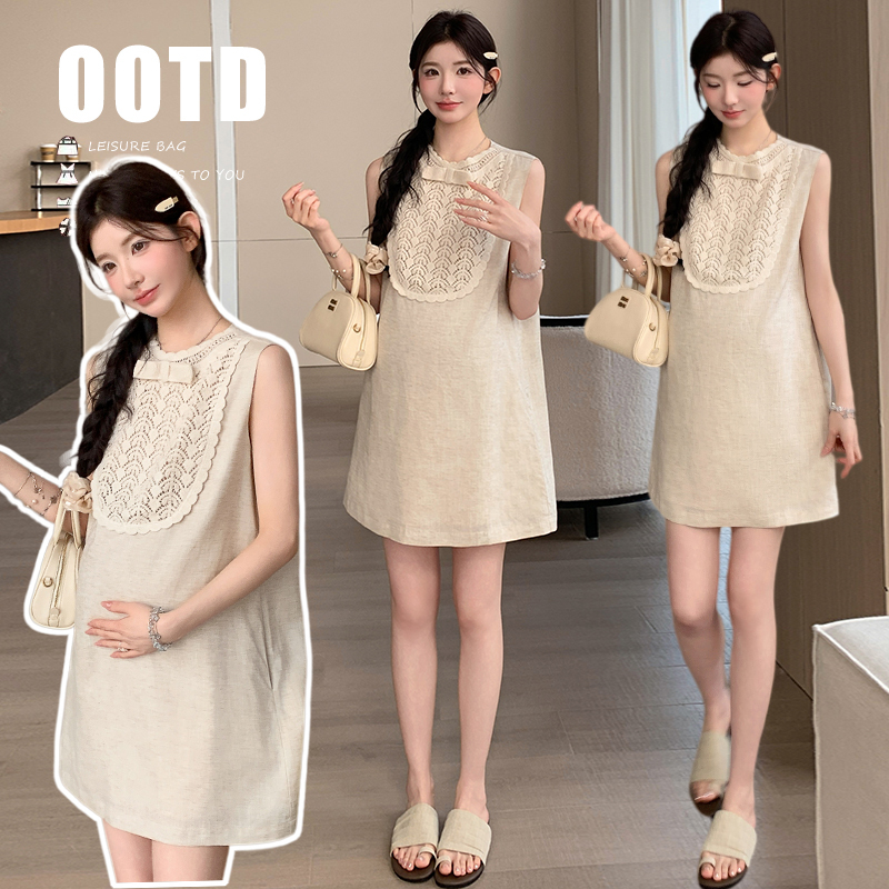 2026 New Summer Linen Casual Vest for Pregnant Women, Hollow Crochet Loose Short Skirt, Maternity Dress, Mid-Length Maternity Wear 2026 New Summer Linen Casual Vest for Pregnant Women, Hollow Crochet Loose Short Skirt, Maternity Dress, Mid-Length Maternity Wear