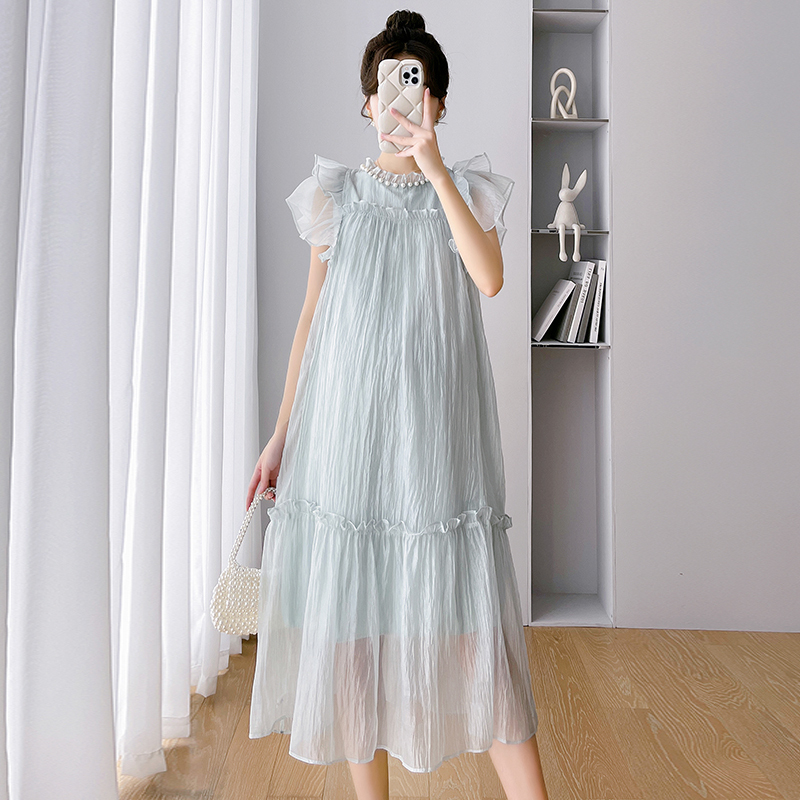 2026 Maternity Wear Summer Tencel Textured Light and Breathable Fresh Ruffled Dress Mid-Length Skirt