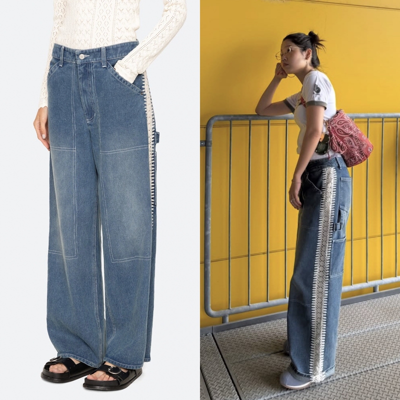 Handmade Crochet Patchwork Workwear Denim Straight Wide-Leg Pants That Are Both Handsome and Cute Handmade Crochet Patchwork Workwear Denim Straight Wide-Leg Pants That Are Both Handsome and Cute