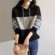 Black hooded sweatshirt jacket for women 2023 spring and autumn new Korean style loose contrasting striped stitching casual top trendy