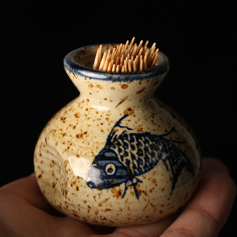Creative Japanese toothbox hotel personally commercial toothpick bucket hotpot shop ceramic farmfish chart retro tooth tag