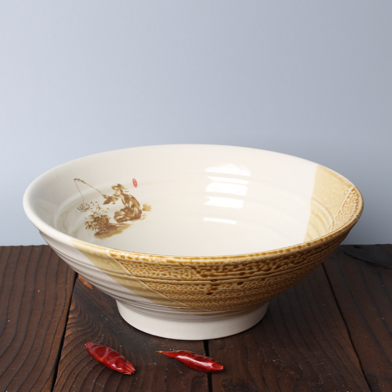 Chinese style retro pull noodles bowl large number coarse ceramic noodles bowl featured creative bucket hat bowl commercial soup noodle knife cut face big bowl