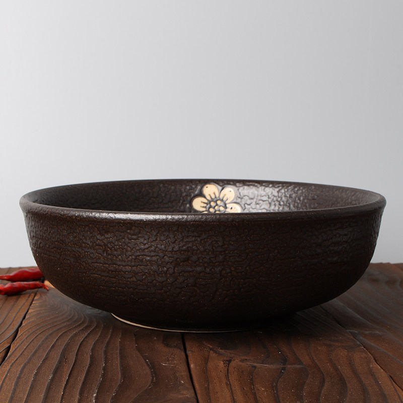 Pottery Edge Small Sherge Style and Black Ceramic Water Bowl Pull Noodles Big Bowl 7 Inch 8 Inches Large Bowl Water Bowl