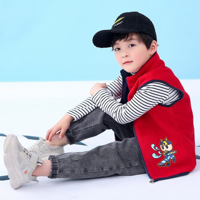 Clear cabin rocking grain suede waistcoat with a small bear child clothing spring fall waistcoat children vest winter baby no hat-shoulder