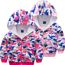 Children Casual Double Coat Baby Jacket Baby Blouse Cubs Fashion Spring Autumn Children Clothing Korean version Girl with hat camouflavored cardio-hoodie