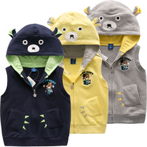 Childrens clothing bear boy casual handsome fashion vest male baby sleeveless hooded shoulder shoulder boy spring and autumn vest
