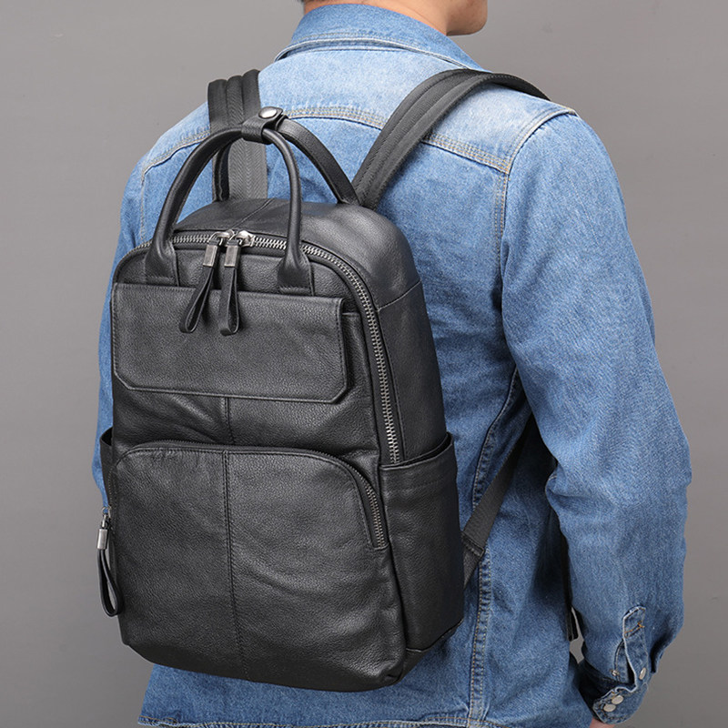 Backpack men's bag first layer cowhide large capacity laptop bag casual business short trip bag genuine leather backpack