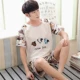 Đồ ngủ nam không tay mùa hè Quần short nam cotton mùa hè cộng với phân bón XL phần mỏng tay ngắn dịch vụ tại nhà - Bộ Pajama