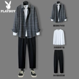 Playboy, летняя рубашка, комплект, трендовый лонгслив, в корейском стиле, 3 предмета, короткий рукав