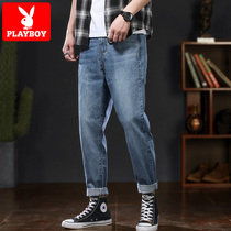 Playboy jeans mens 2021 new spring and summer Korean version of the trend casual all-match loose nine-point trousers