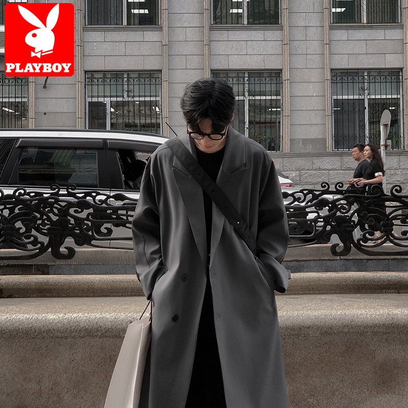 Корейская версия элитной ветровки Playboy, мужская весенне-осенняя свободная куртка британского бренда tide, пальто средней длины для мальчиков