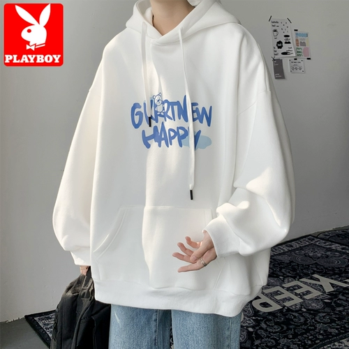 Playboy, мужская осенняя демисезонная толстовка с капюшоном, белая куртка, оверсайз, подходит для подростков, коллекция 2023
