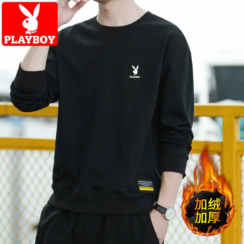 Flower Playboy 2022 new spring and autumn season men's thick T-shirt plus suede thickened Korean version trendy card casual loose blouse