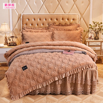 Thickened and warm crystal velvet bed four-piece Winter short plush bed cover double quilt cover bedding