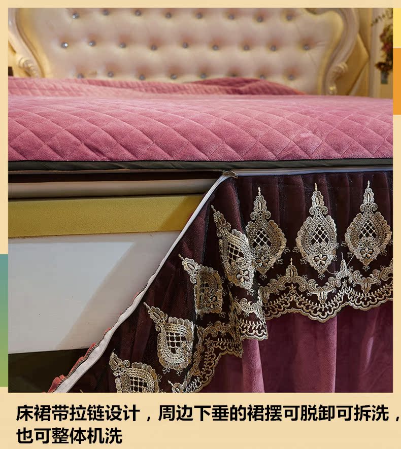 tinh nhung châu Âu giường bông váy denim có thể tháo rời dày-đống thấp bốn bộ bông áp dụng giường - Bộ đồ giường bốn mảnh bộ ga nệm