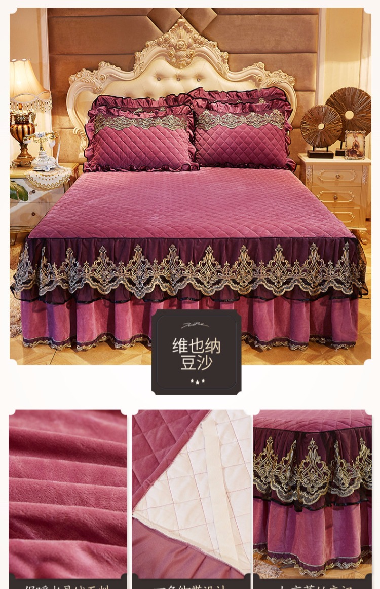 Đầm nhung pha lê châu Âu bọc giường đơn mảnh đặt chăn dày dày ấm ngắn giường sang trọng váy 1,8 / 2 mét giường - Váy Petti giường váy