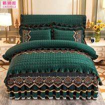 Korean princess style cotton lace bed skirt bed cover four sets thick warm sheet quilt cover 4 sets of bedding winter