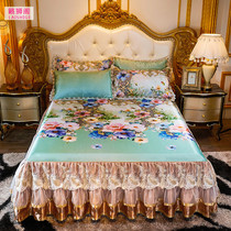 European lace bed skirt mat three-piece set 1 5m11 8m bed cover non-slip bedspread washable ice silk mat