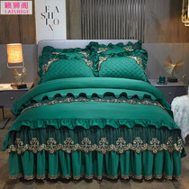European-style cotton lace bed skirt four-piece set 1 5 1 8 m bedding 4-piece set quilt cover bed cover non-slip bed set 2m