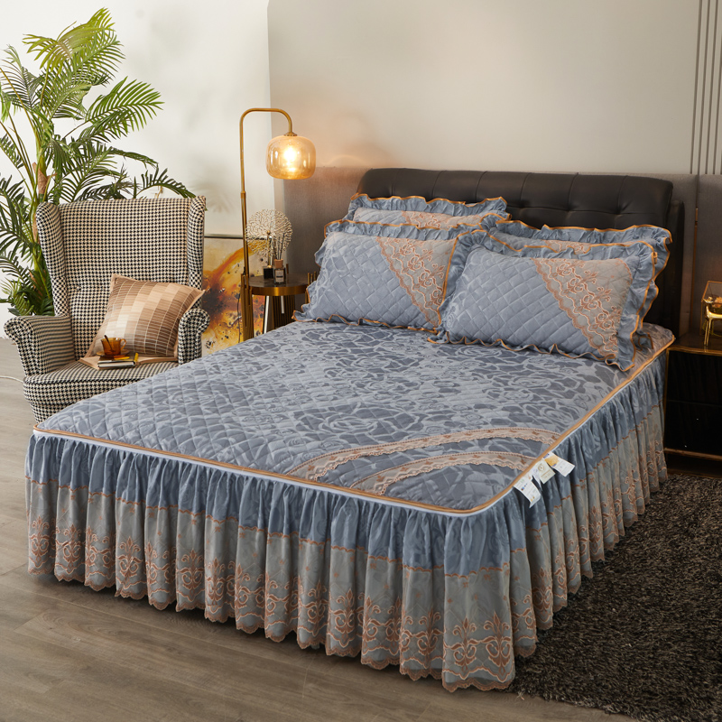 European-style crystal velvet thickened lace bed skirt single-piece thermal bed cover Simmons mattress cover quilted bed cover 1 8 2