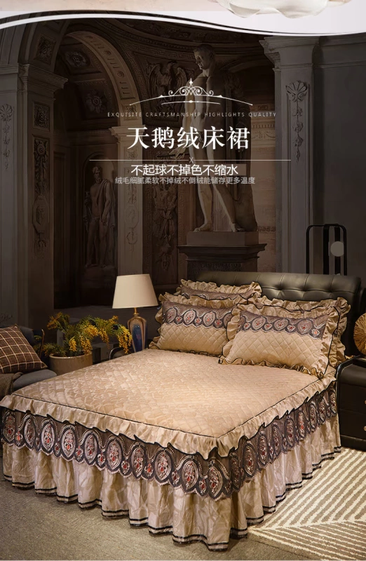 Bộ đồ giường bằng vải nhung châu Âu bọc nệm giường đơn mảnh đôi dày ngắn sang trọng Simmons trải giường 1,8 m - Váy Petti