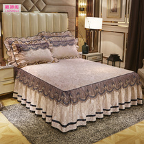 European velvet bed skirt type bed cover single piece winter warm non-slip Simmons bed cover protective cover 1 5m1 8 meters
