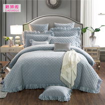 European crystal velvet bedspread four sets of anti-slip quilted padded winter warm short plush bed skirt 4 jian tao quilt cover